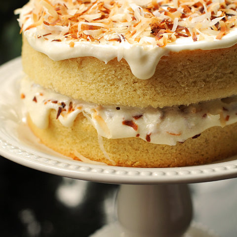 Vanilla Cake with Toasted Coconut Frosting