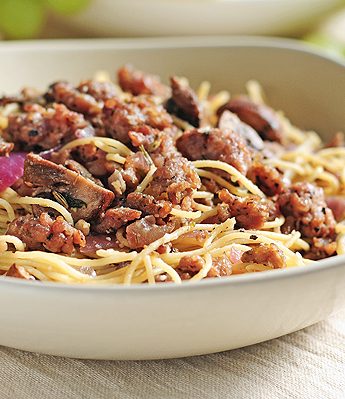 Angel Hair Pasta with Italian Sausage, Mushrooms and Herbs