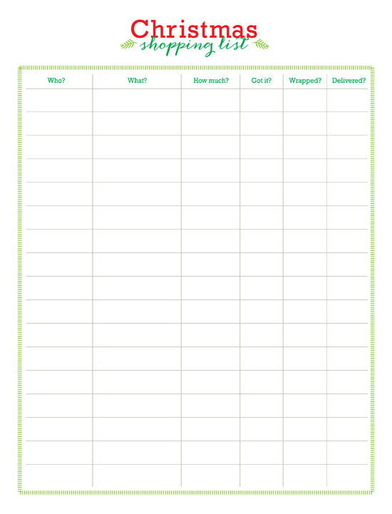 Free Printable Christmas Shopping List