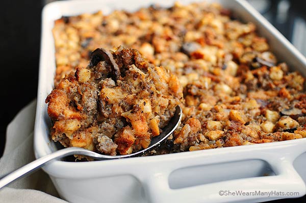 Sausage and Mushroom Stuffing Recipe | shewearsmanyhats.com