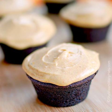 Chocolate Muffins with Pumpkin Frosting