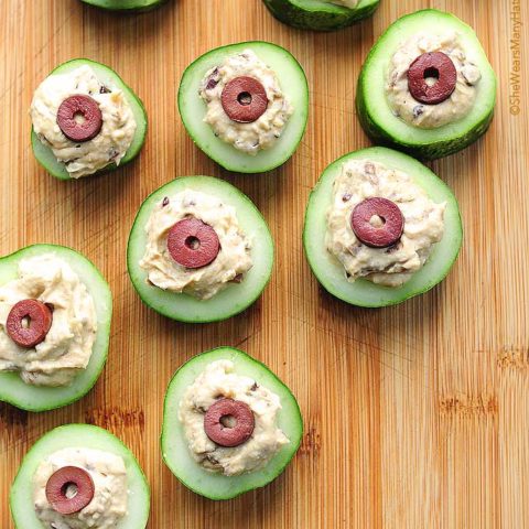 These Olive Cucumber Hummus Cups use only three ingredients to create a tasty and healthy appetizer or snack.