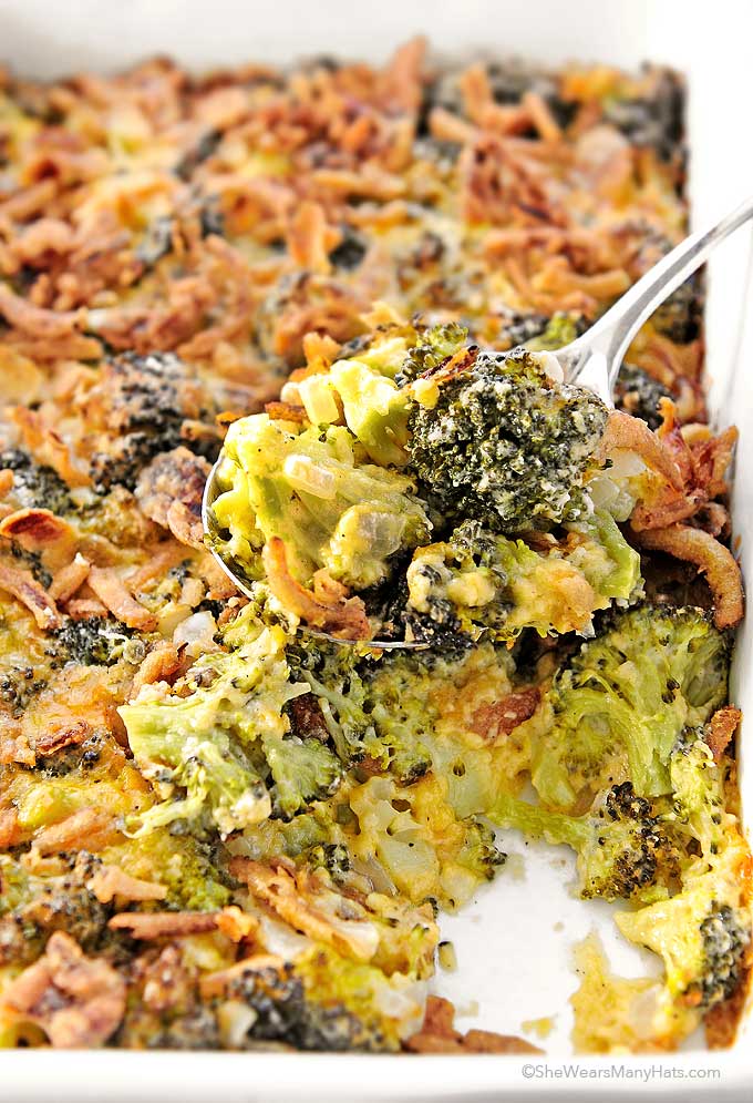 This easy Cheesy Broccoli Casserole recipe is a side dish perfect for family gatherings and potluck dinners. This recipe does NOT use canned soup.