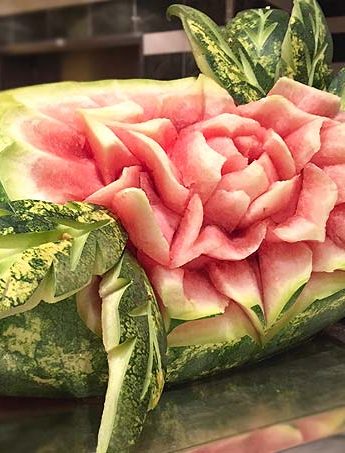 A variety of food and fruit carving discovered on a recent cruise.