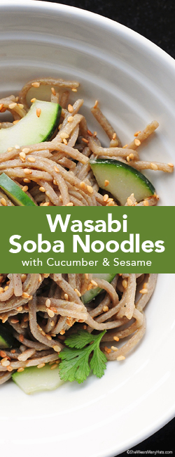  Easy recipe for Wasabi Noodles made with crunchy cucumbers and toasted sesame seeds. shewearsmanyhats.com
