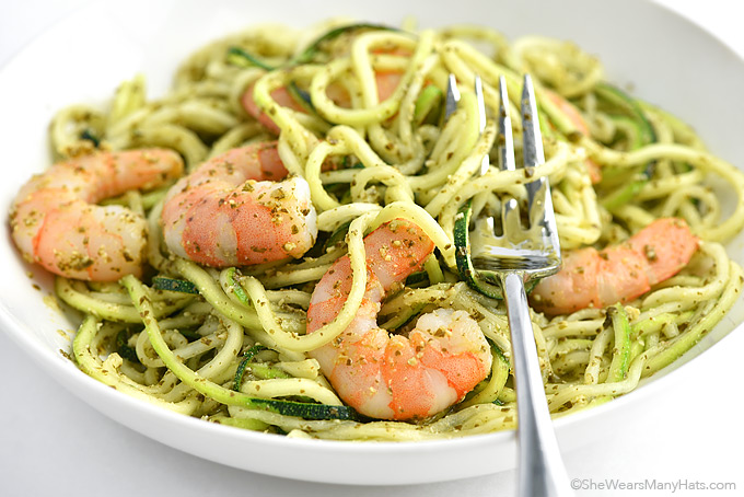 Shrimp and Pesto Zoodles Recipe | She Wears Many Hats