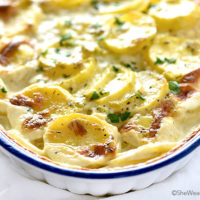 scalloped potatoes in a baking dish
