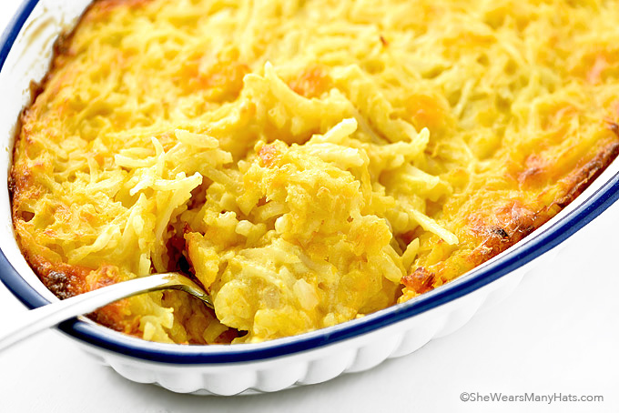 Hashbrown casserole with sour cream and mushroom soup