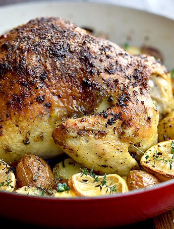 Roasted Garlic Lemon Chicken and Potatoes Recipe | shewearsmanyhats.com