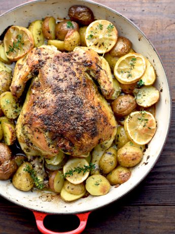 Roasted Garlic Lemon Chicken and Potatoes Recipe | shewearsmanyhats.com