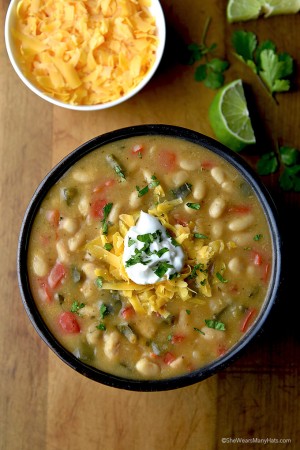 Poblano White Bean Chili Recipe - She Wears Many Hats