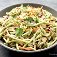 Broccoli Slaw Recipe with ginger and toasted almonds | shewearsmanyhats.com