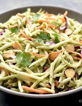 Broccoli Slaw Recipe with ginger and toasted almonds | shewearsmanyhats.com