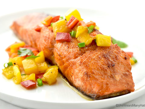 Sweet And Spicy Glazed Salmon Recipe Peach Pepper Relish She Wears Many Hats