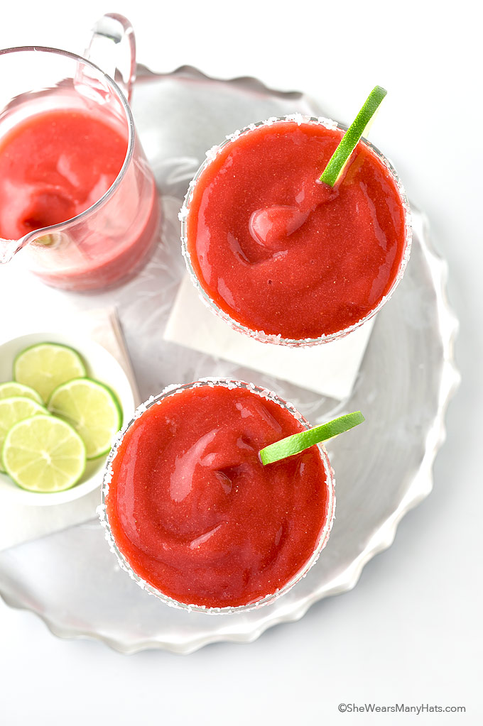 Easy Frozen Strawberry Margarita Recipe | She Wears Many Hats