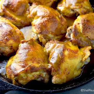 Honey Mustard Baked Chicken Thighs Recipe | shewearsmanyhats.com