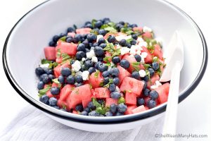 Blueberry Watermelon Feta Mint Salad | shewearsmanyhats.com