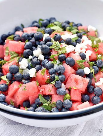 Blueberry Watermelon Feta Mint Salad | shewearsmanyhats.com
