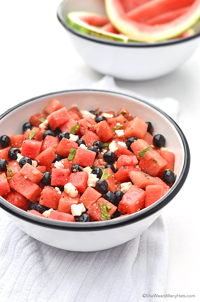 Blueberry Watermelon Feta Mint Salad Recipe She Wears Many Hats