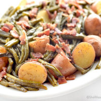 Southern Green Beans and Potatoes with Vidalia Onion and Bacon Recipe | shewearsmanyhats.com