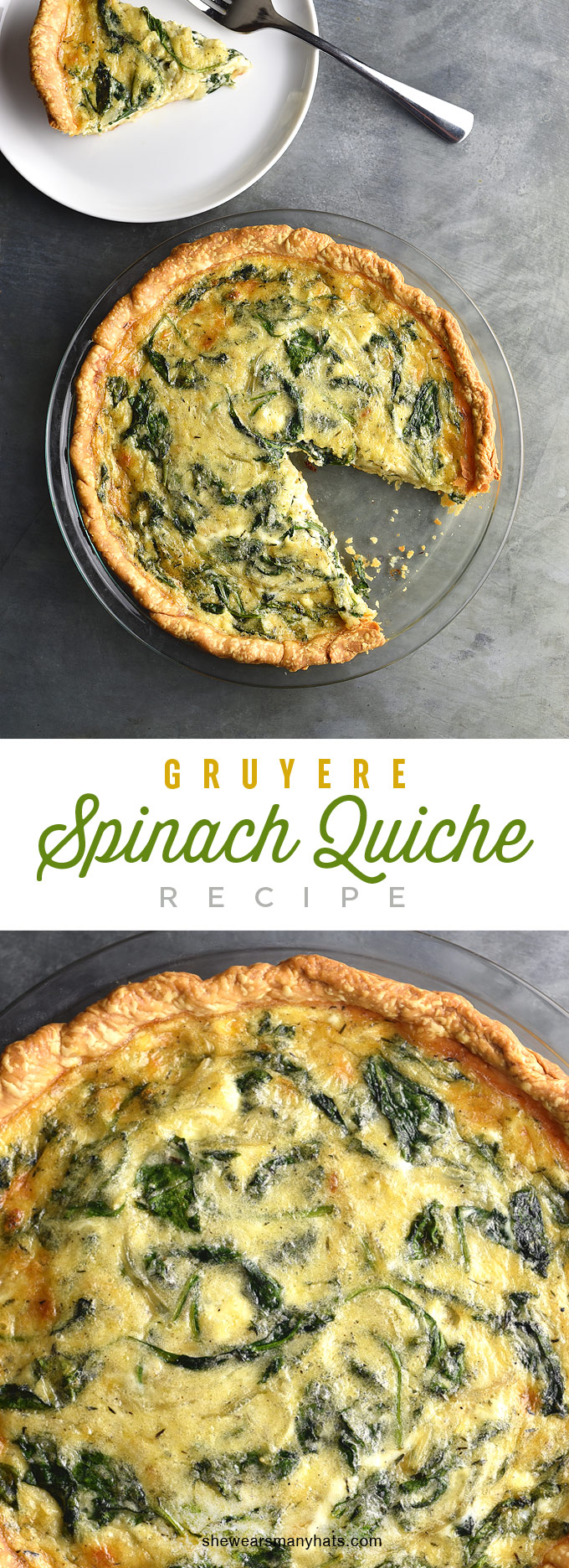 Sautéed Onion Gruyere Spinach Quiche Recipe | shewearsmanyhats.com