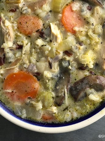 Easy Creamy Chicken Wild Rice Soup Recipe | shewearsmanyhats.com