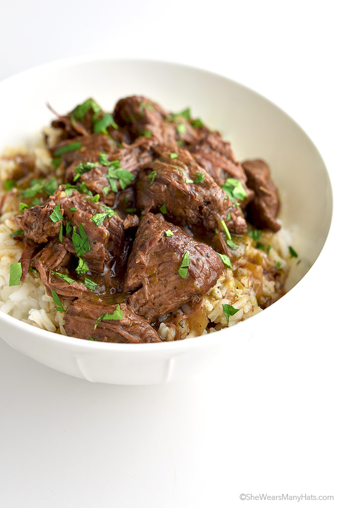 Easy Stew Beef and Rice Recipe | shewearsmanyhats.com