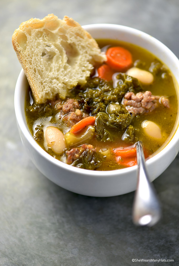 Kale, Sausage and White Bean Soup Recipe | She Wears Many Hats