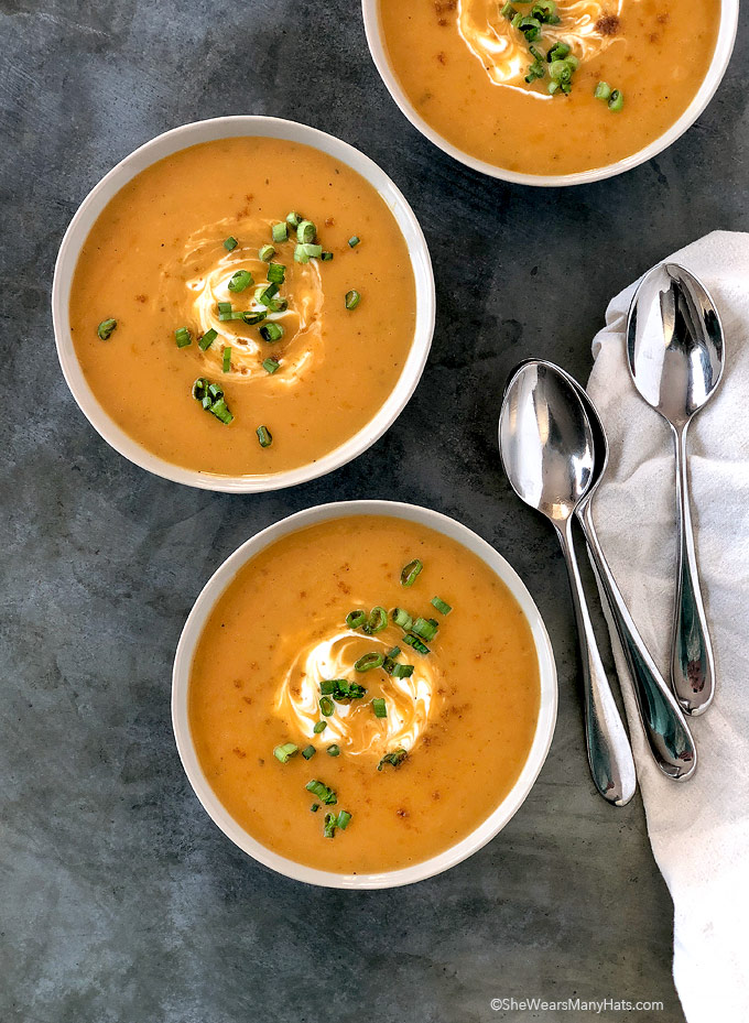 Easy Creamy Sweet Potato Soup Recipe | shewearsmanyhats.com
