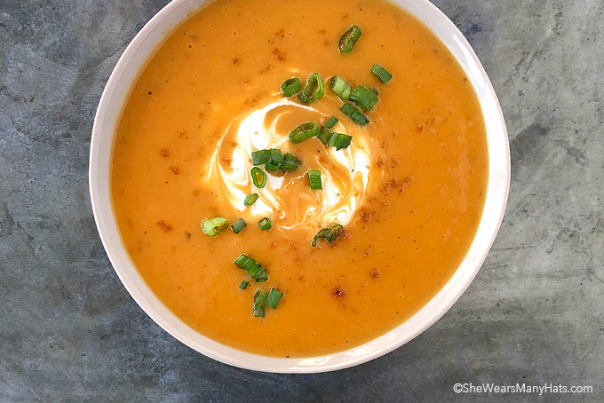 Creamy Sweet Potato Soup Recipe | shewearsmanyhats.com